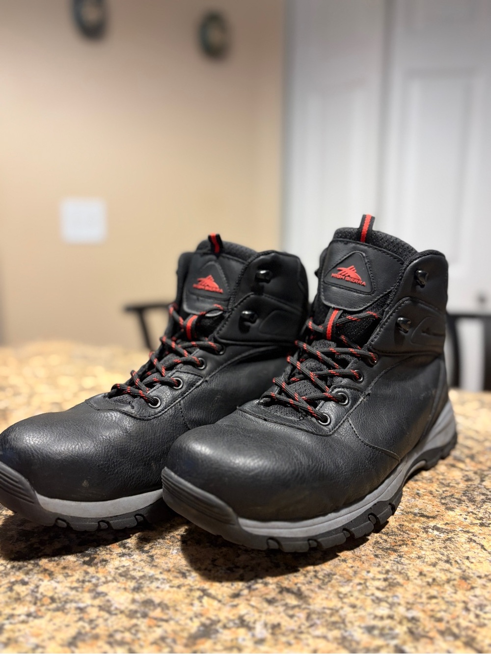 High Sierra Black Work Boots with Red Accents